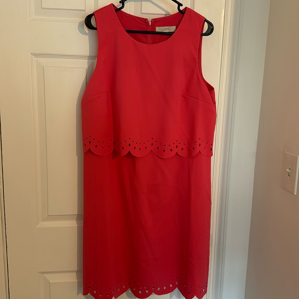 LOFT Coral Scalloped Dress - Size 14